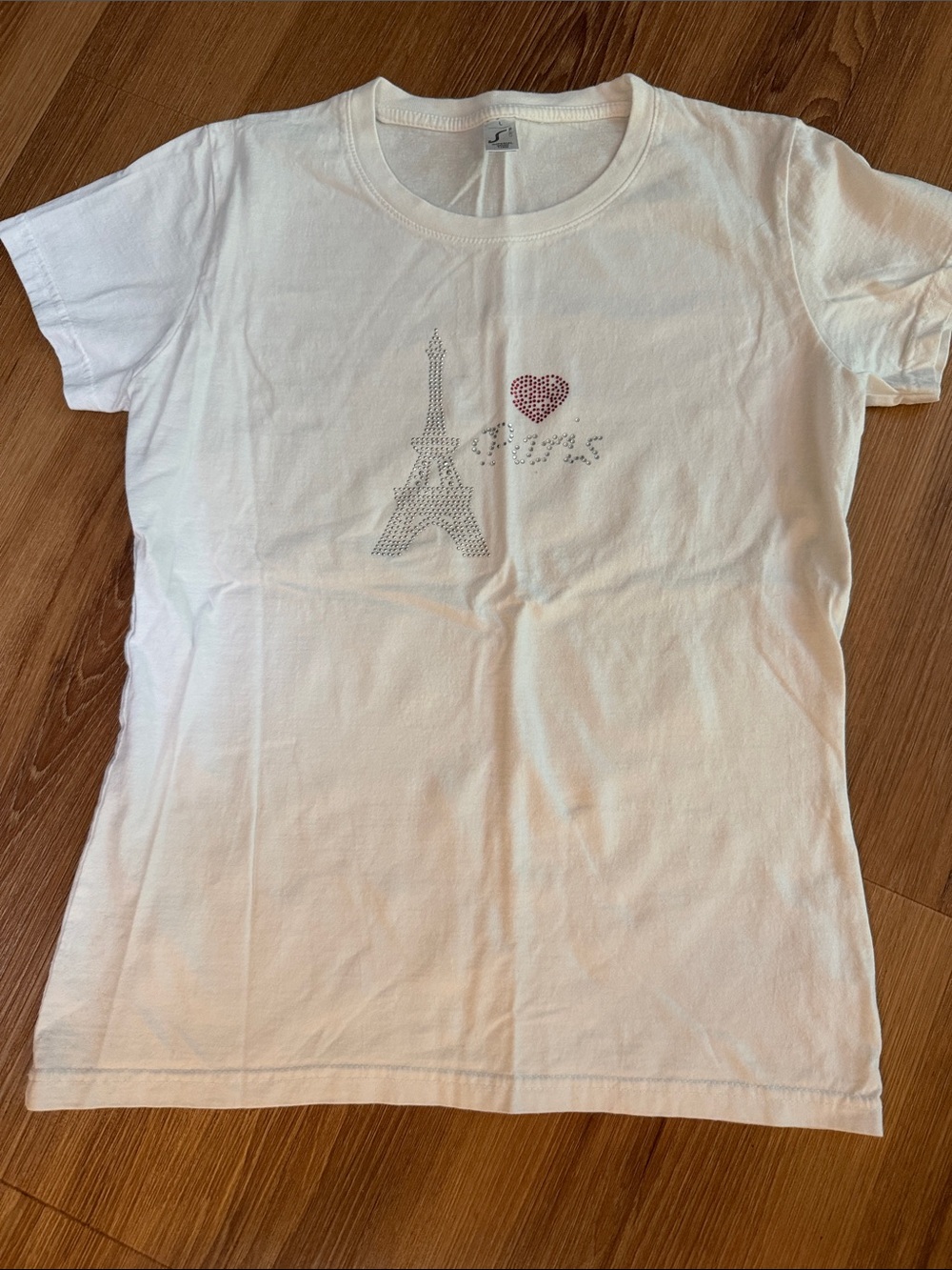 White Women’s Paris Rhinestone Tee with Heart